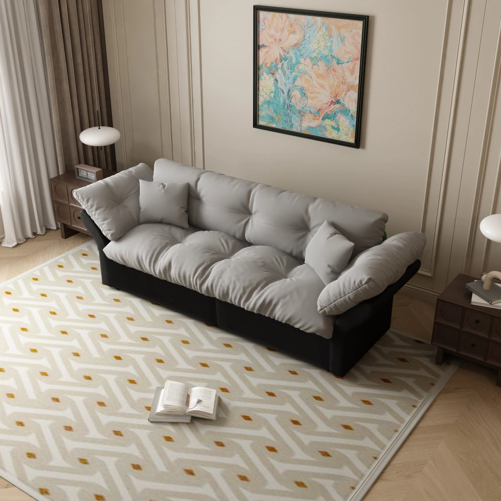 Divano letto 3 in 1 - con funzione chaise longue e 2 cuscini - in velluto - grigio chiaro