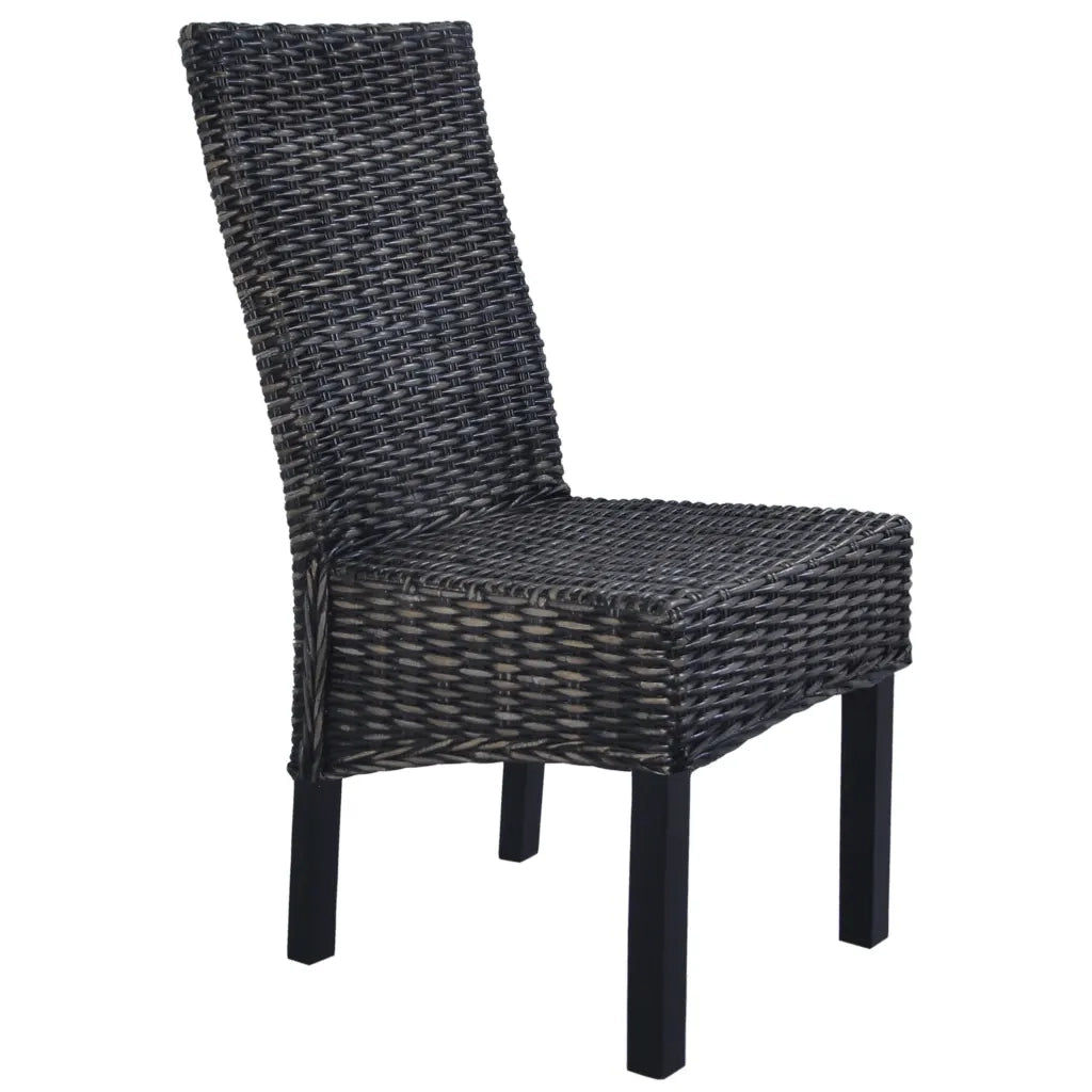 Sedie da Pranzo 2 pz Nere in Rattan Kubu e Legno di Mogano 246656