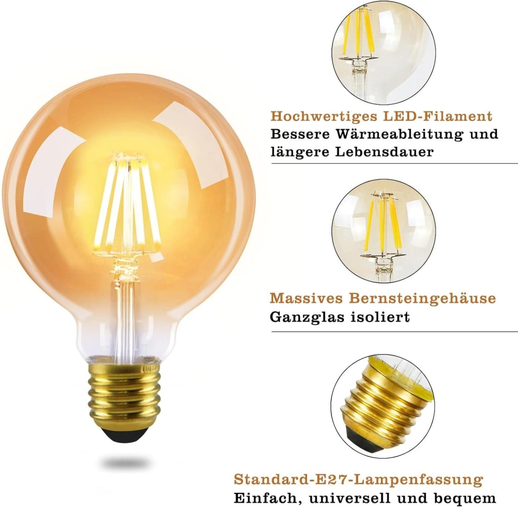 ZMH Confezione da 6 lampadine LED E27 lampada vintage G80 2700K 4W Edison filamento bianco caldo per bar bar hotel