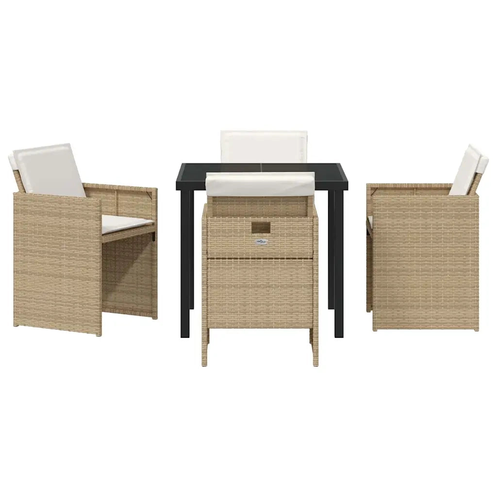 Set da Pranzo per Giardino con cuscino 5 pcs Beige polyrattan