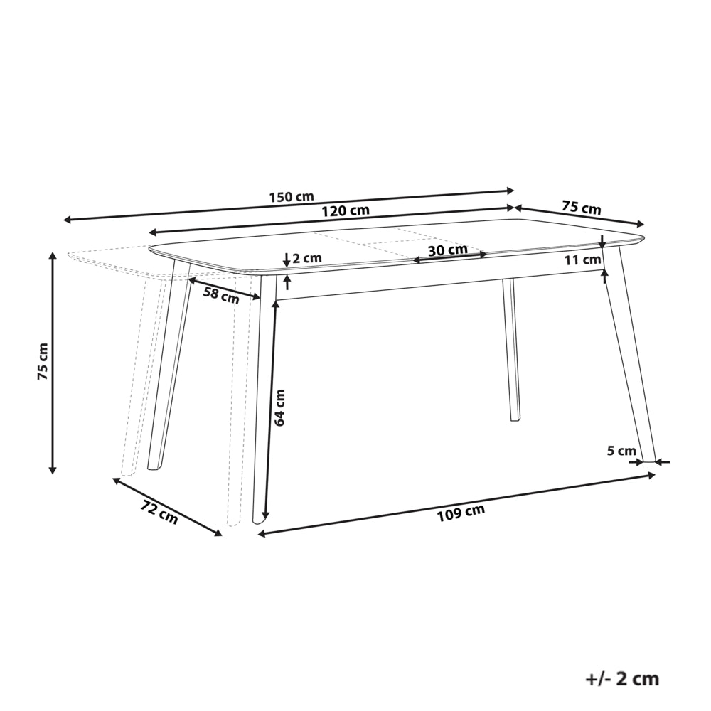 Tavolo da pranzo in noce scuro 120/150 x 75 cm, allungabile con gambe in legno, minimalista scandinavo