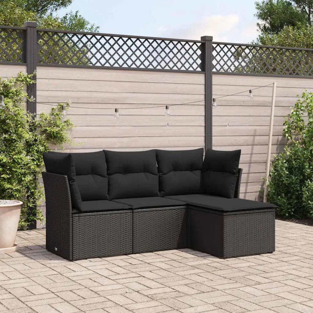 Set Divani da Giardino 4 pz | Set Salotto da Giardino con Cuscini Nero in Polyrattan