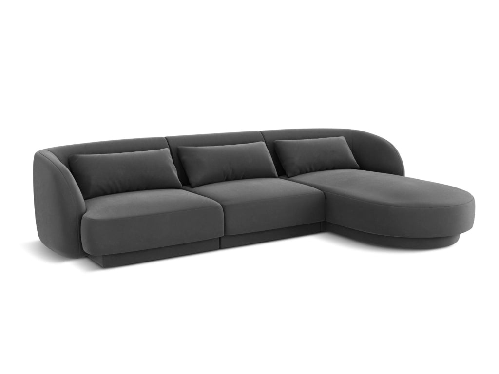 Cosmopolitan Design - Divano angolare destro "Tulum" 4 posti in velluto grigio 
