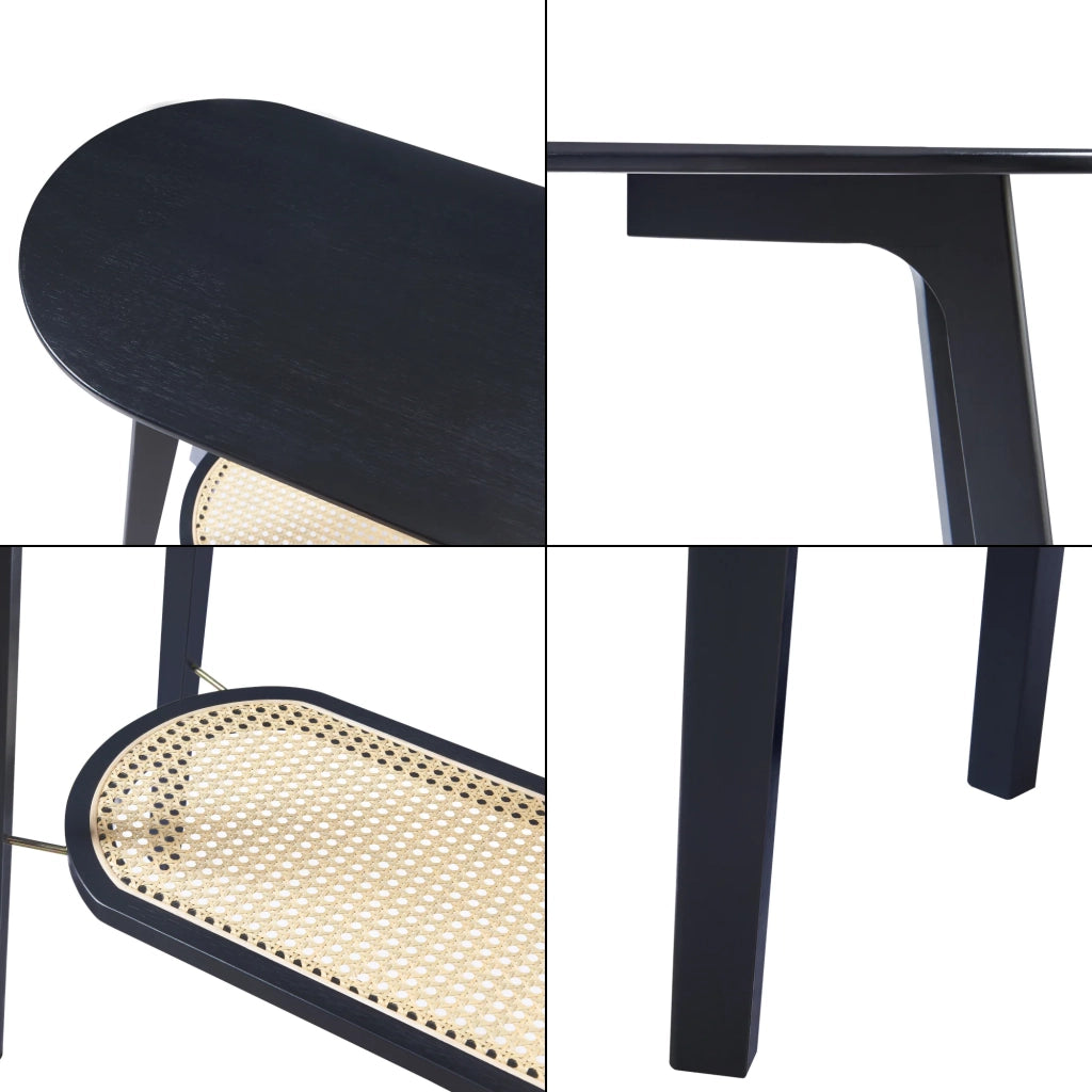 Tavolo consolle in bambù 100 x 35 x 80 cm effetto rattan nero 03_0010885