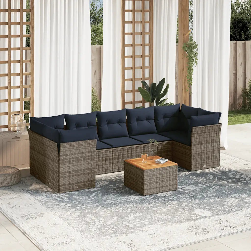 Set Divani da Giardino 8 pz con Cuscini Grigio in Polyrattan 3255844