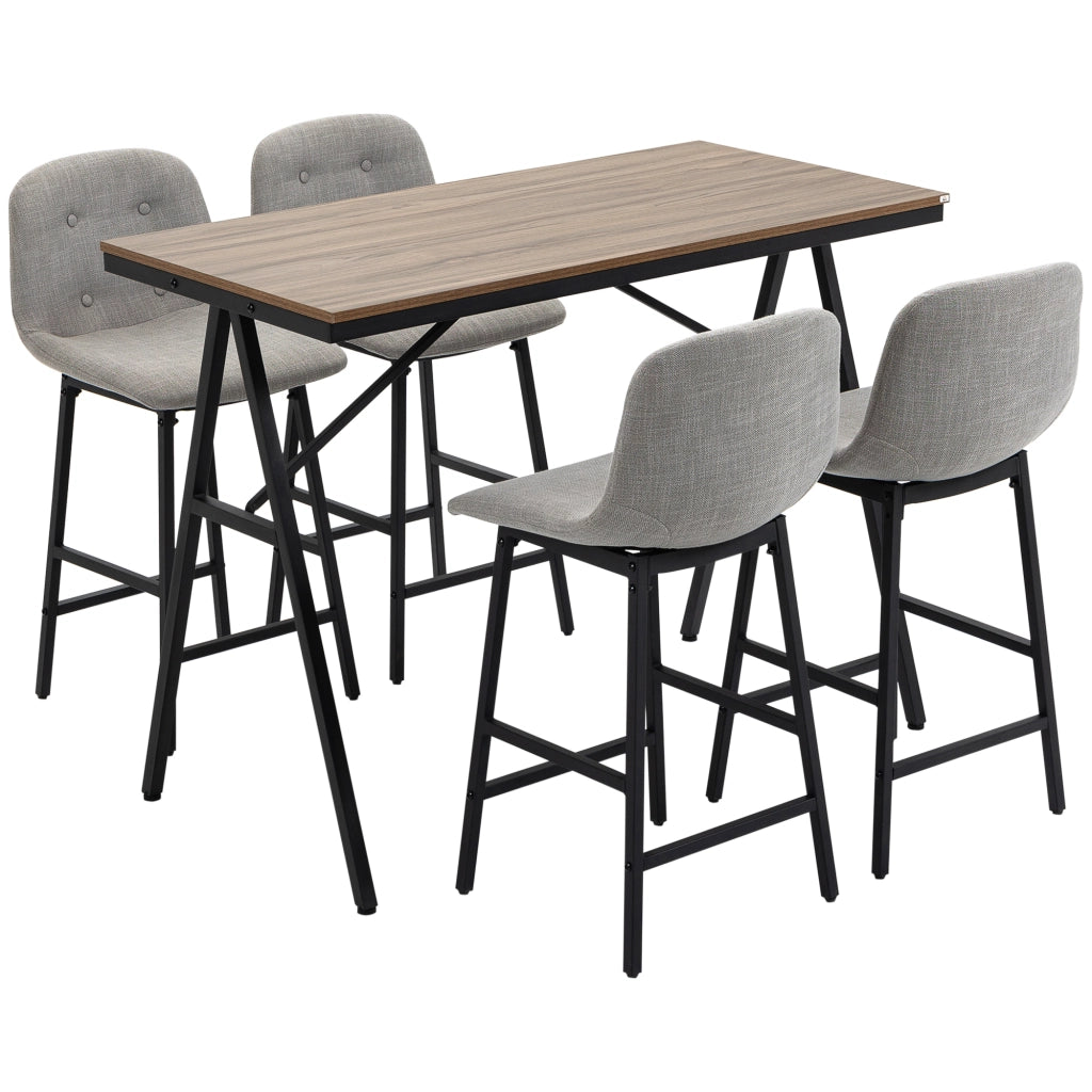 Set tavolo da bar con 4 sgabelli struttura in acciaio stile industriale per cucina e sala da pranzo marrone chiaro