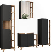 Set di mobili da bagno Karen, Sonoma/antracite, 80 cm, composto da mobile lavabo, pensile a specchio, colonna e base media