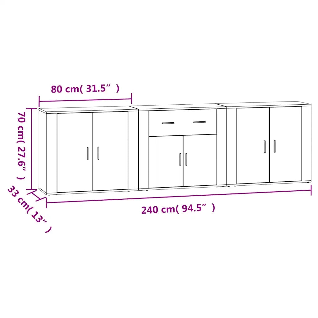 Credenze 3 pz Rovere Fumo in Legno Multistrato 3185420