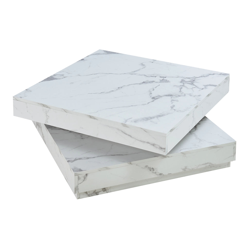 Tavolino da Caffè Florenz con Piano Girevole per Salotto Soggiorno 76 x 76 x 38 cm - Effetto Marmo Bianco [en.casa]