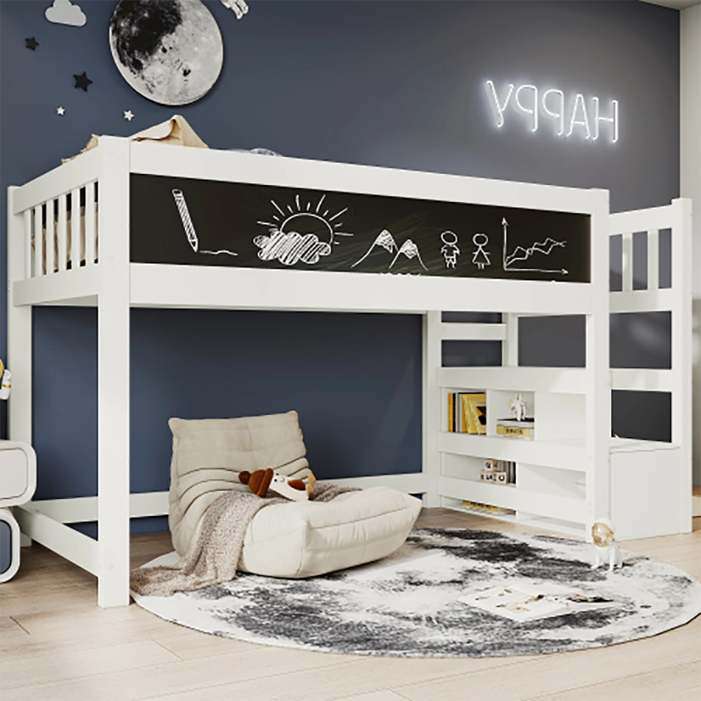 Letto a soppalco per bambini - Xylo - 90x200 cm - Bianco - Con protezione anti-caduta