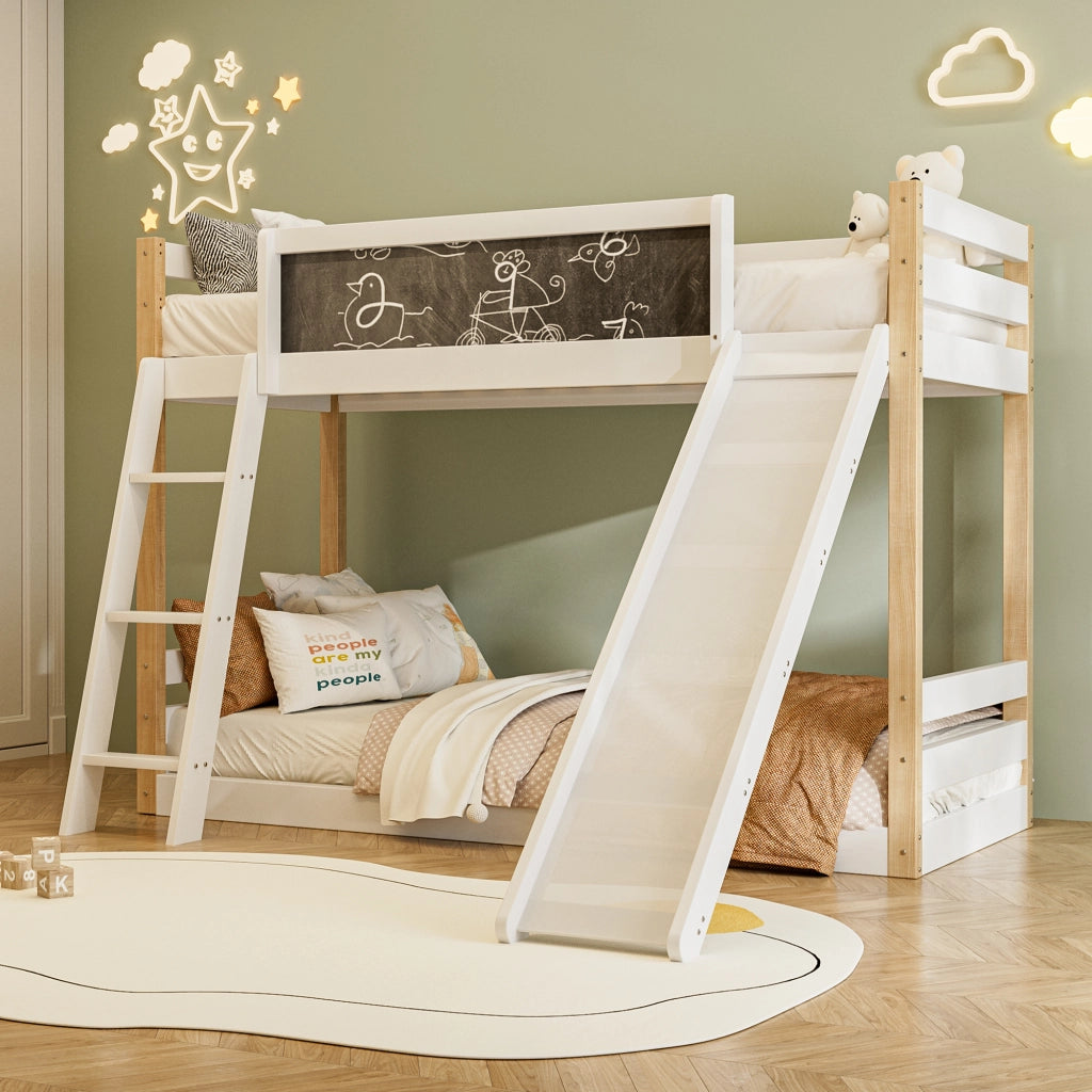 Letto a castello per bambini con scivolo e scala - Zephmum- Struttura stabile in legno, 4 lati protetti, certificato eco 747