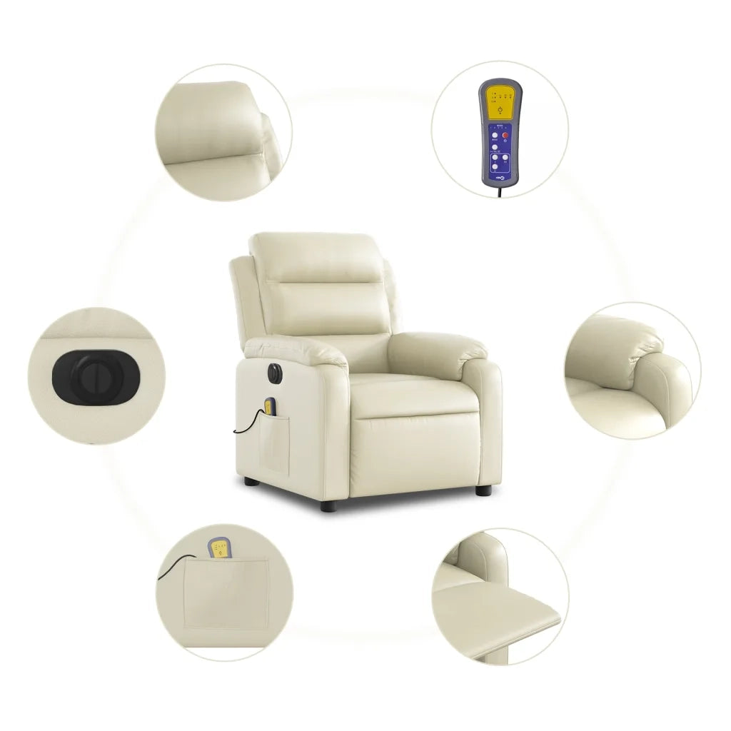 Poltrona Massaggiante | Sedia Relax Elettrica Reclinabile Crema Similpelle