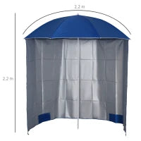 Ombrellone da Spiaggia con Tenda Integrata, in Metallo e Poliestere, Ø220x220 cm, Blu