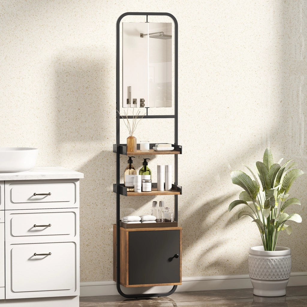 Mobiletto Bagno con Miroir, Anta e Ripiani Regolabili ¨C Zephmum ¨C Nero 40x30x179cm