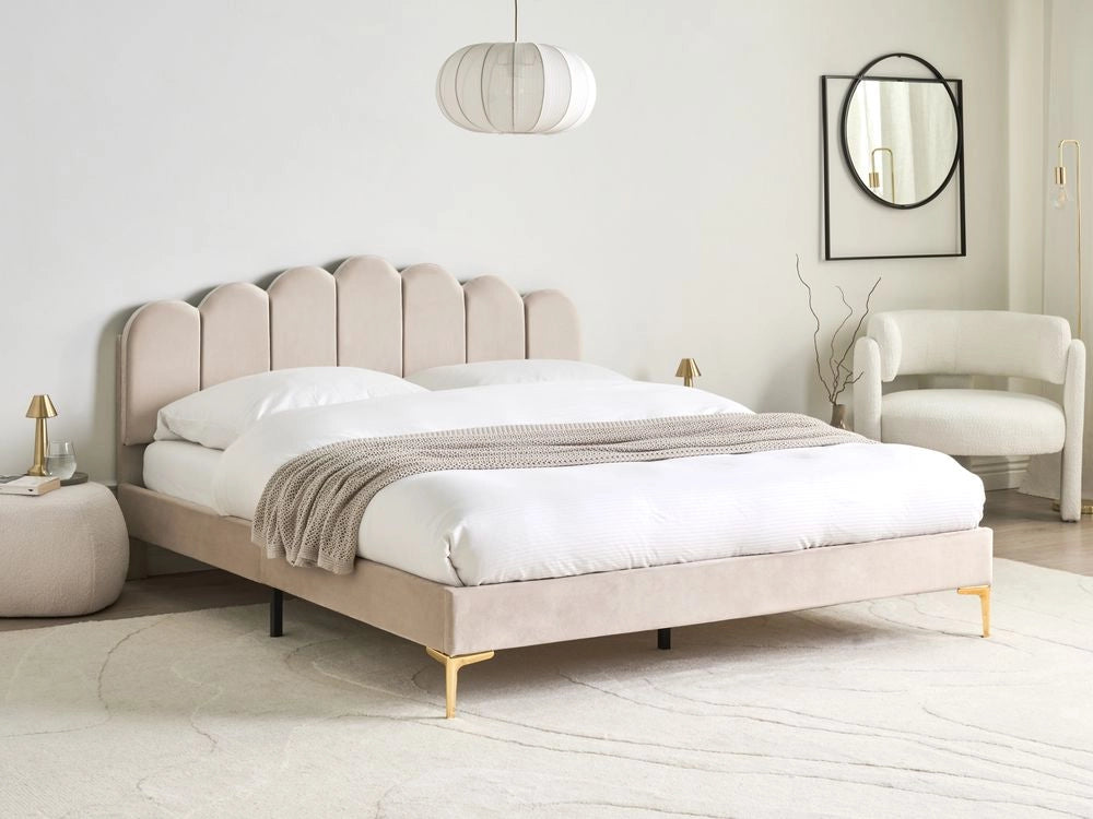 Letto matrimoniale 160 x 200 cm velluto Gambe in metallo beige con testiera e base a doghe
