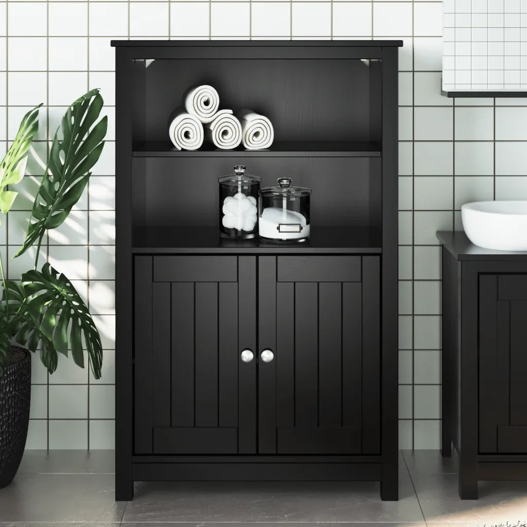 Mobile da Bagno | Armadio da bagno BERG Nero 69,5x34x110 cm Legno Massello di Pino