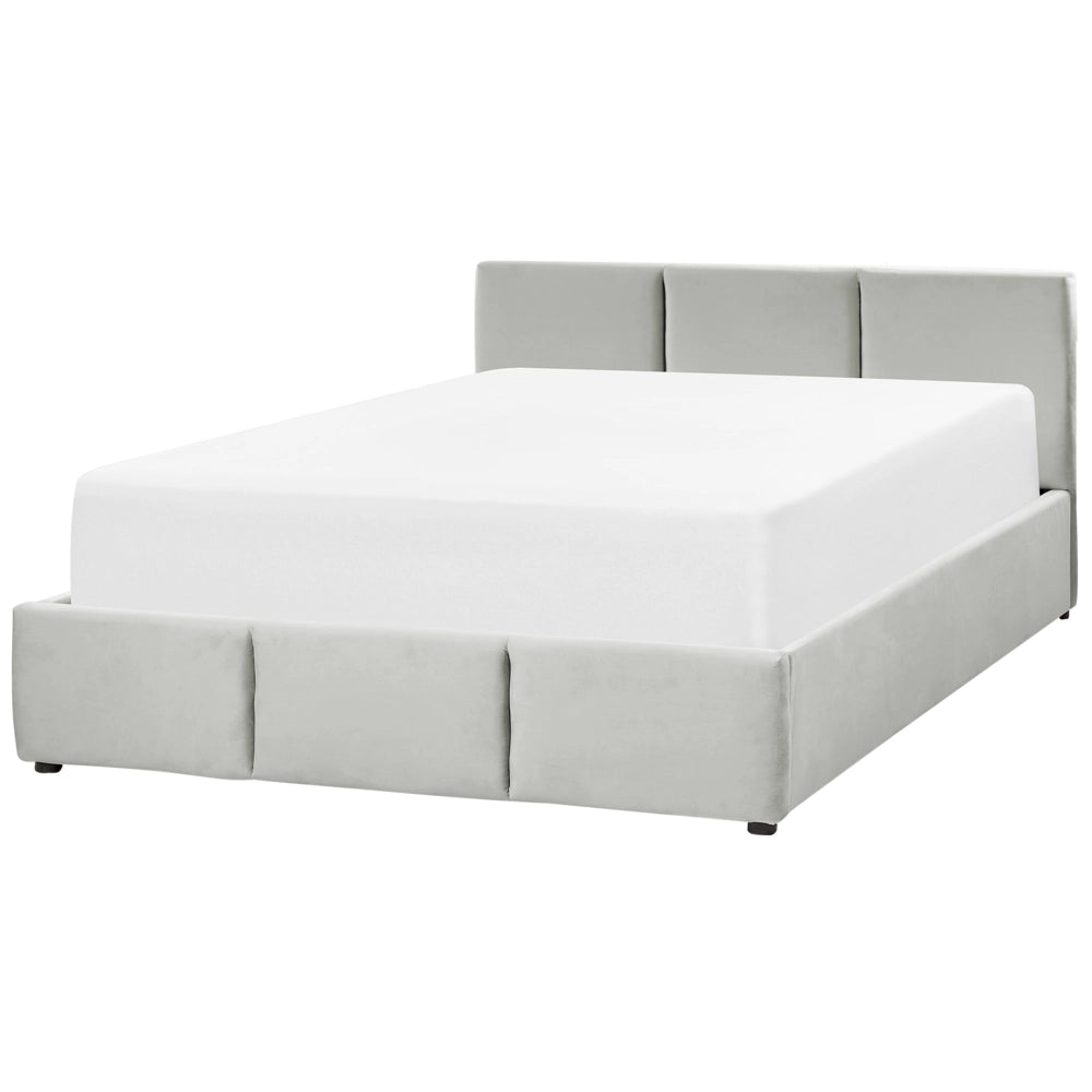 Letto Ottomano Grigio Chiaro Velluto Tappezzato 140 x 200 cm Testiera Travestita Funzione Contenitore