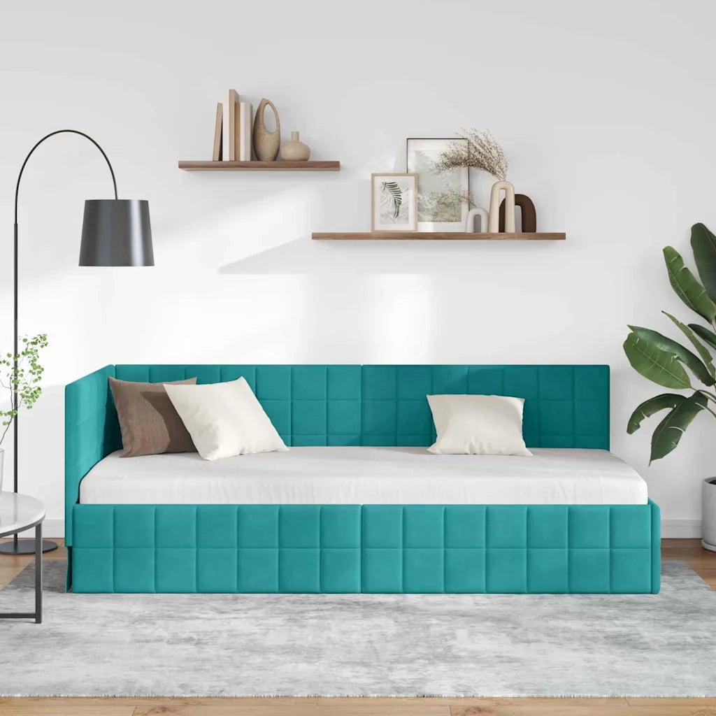 Letto singolo | Letto per adulti | Cornice del letto ad angolo Turchese 80 cm x 200 cm Velluto