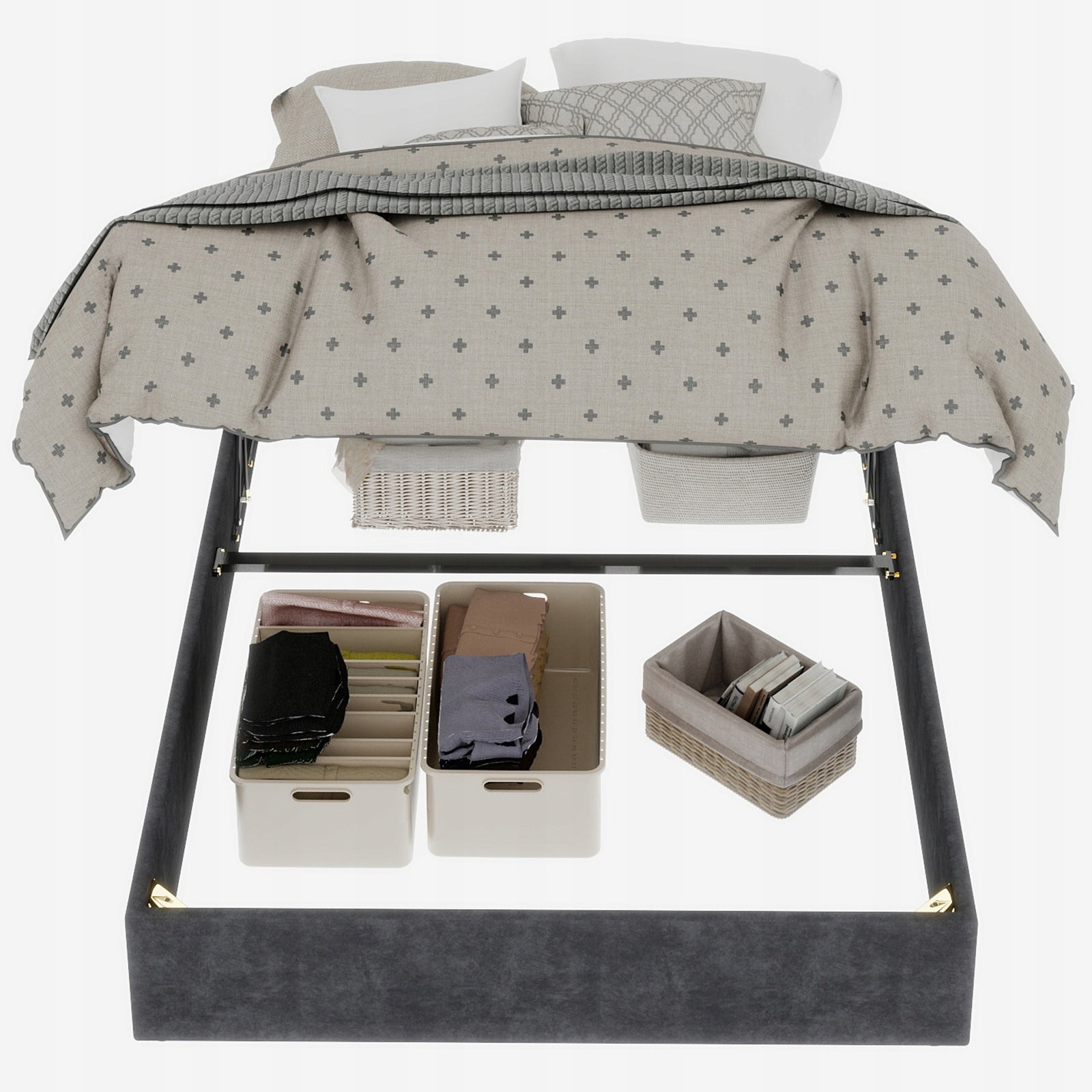Letto minimalista 140x200 - Xylo - Grigio velluto olandese