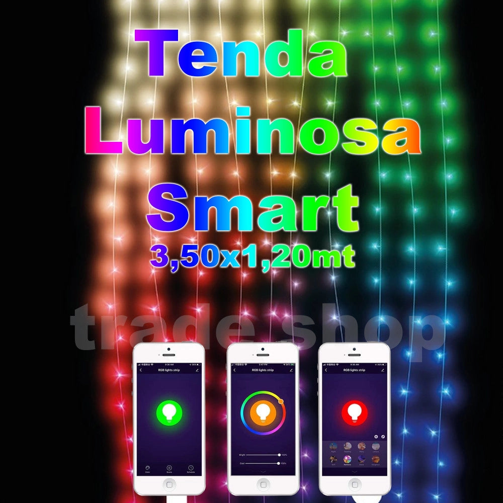 Trade Shop - Tenda Luminosa Con Controllo Remote Smart Con App 288 Luci A Led Rgb 3,50x1,20mt -