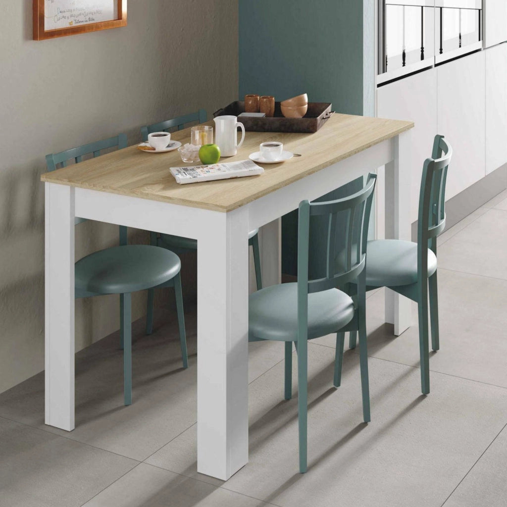 Tavolo fisso Anat, Tavolo per sala pranzo, Tavolo consolle moderno per salotto o cucina, cm 109x67x78, Bianco e Rovere