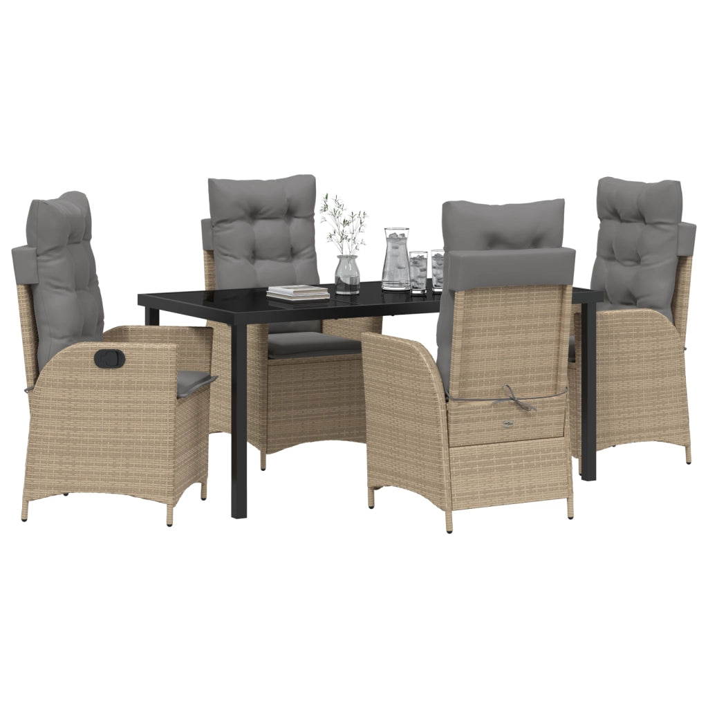 Set da Pranzo Giardino 5 Pezzi con Cuscini Beige Rattan Sintetico