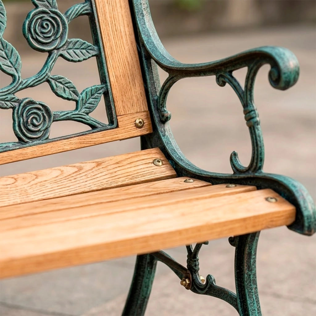 Panchina Da Giardino 2 Posti In Legno Design Vintage Con Schienale A Rose Elegante E Resistente Ideale Per Esterni Terrazzo Balcone Arredo Giardino Classico 124 x 52 x 74 Cm