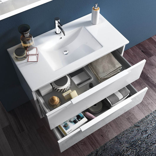 Mobile da Bagno Sospeso con Lavabo Specchio e Lampada a LED TFT Luna Rovere Miele