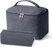 Borsa Premium a Cordonatura per Donne e Ragazze Grigia - Set da 2 con Tasche e Maniglia