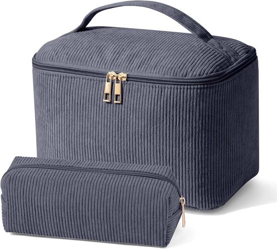 Borsa Premium a Cordonatura per Donne e Ragazze Grigia - Set da 2 con Tasche e Maniglia