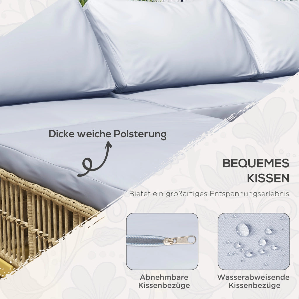 Set Divano da Giardino 5 pz con Cuscini e Pouf ¨C MINIMAL ¨C Polyrattan Grigio Chiaro