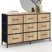 IDMarket - Cassettiera in tessuto a 9 cassetti UTAH 115 CM, mobile contenitore di design industriale con effetto a doghe