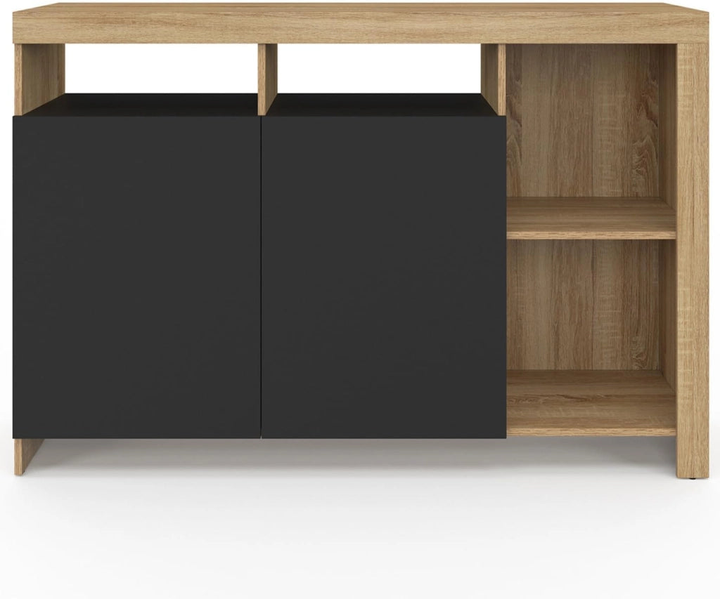 Credenza MALO 110 cm con legno effetto faggio e ante nere