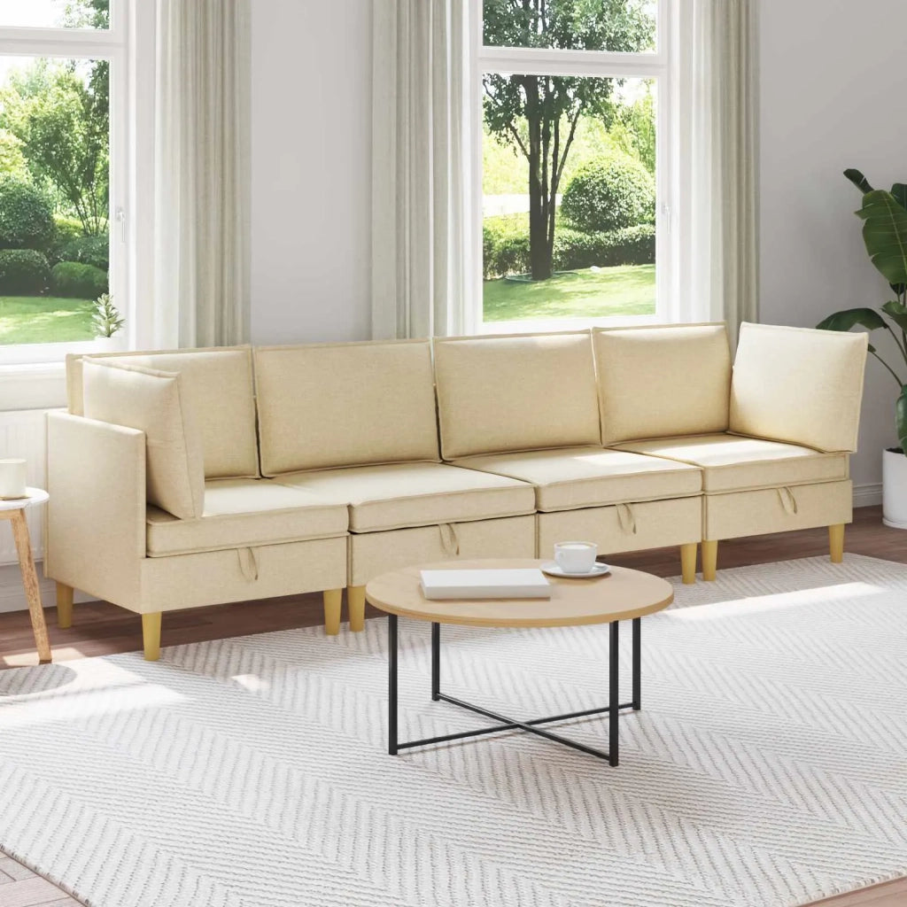 Set di mobili per il soggiorno con cuscino 4 pcs Crema Tessuto 3413709