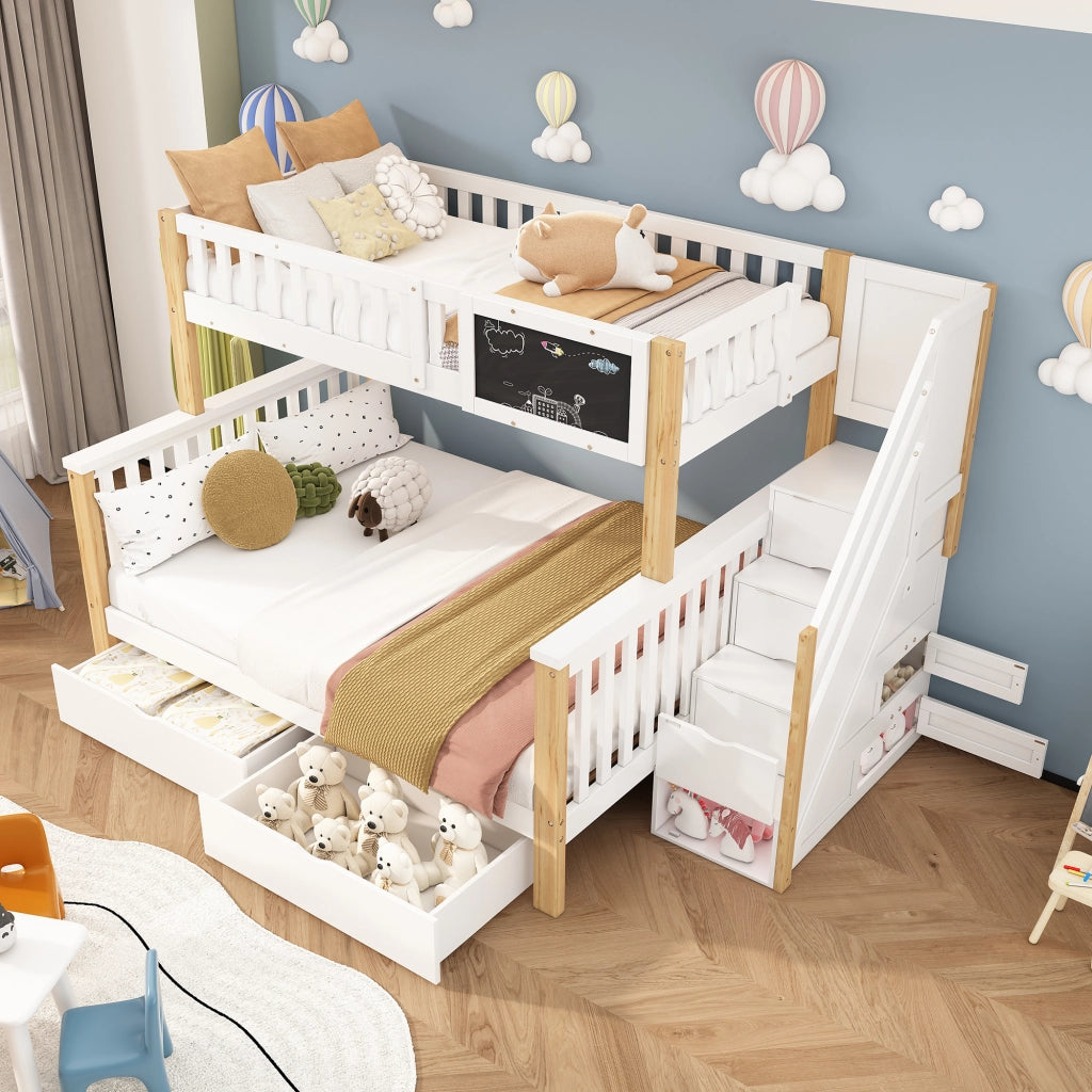 LETTO a castello multifunzionale 90x200+140x200 Bianco e Rovere chiaro