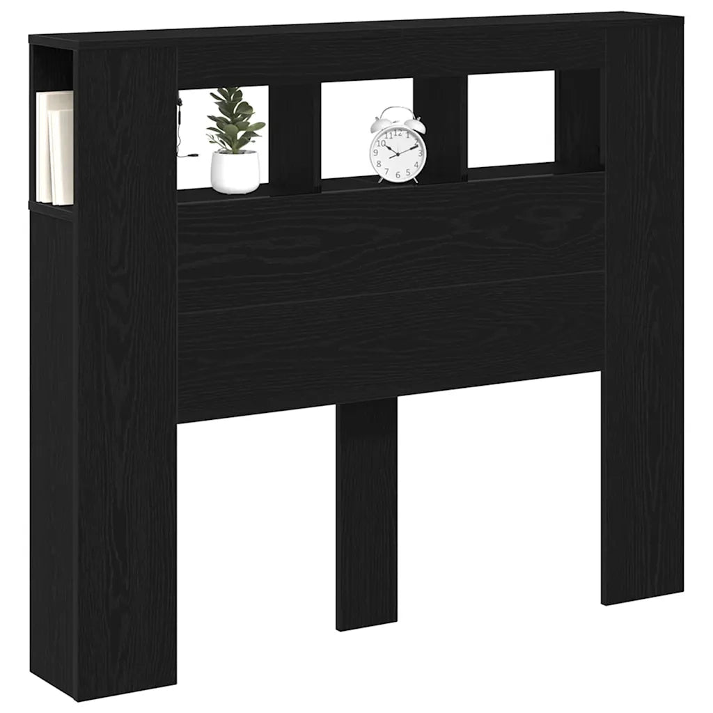 Testiera LED con lo scaffale Rovere Nero 120 x 18,5 x 103,5 cm 863114