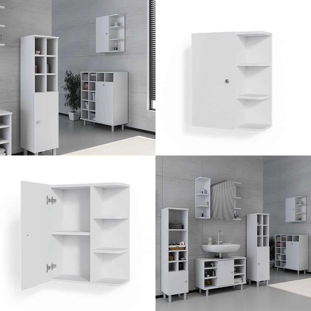 Mobile bagno Fynn, Bianco, 47.2 x 59.2 cm, per montaggio a parete con ripiani aperti