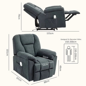 POLTRONA Relax elettrica reclinabile 135° con massaggio e calore Grigio scuro
