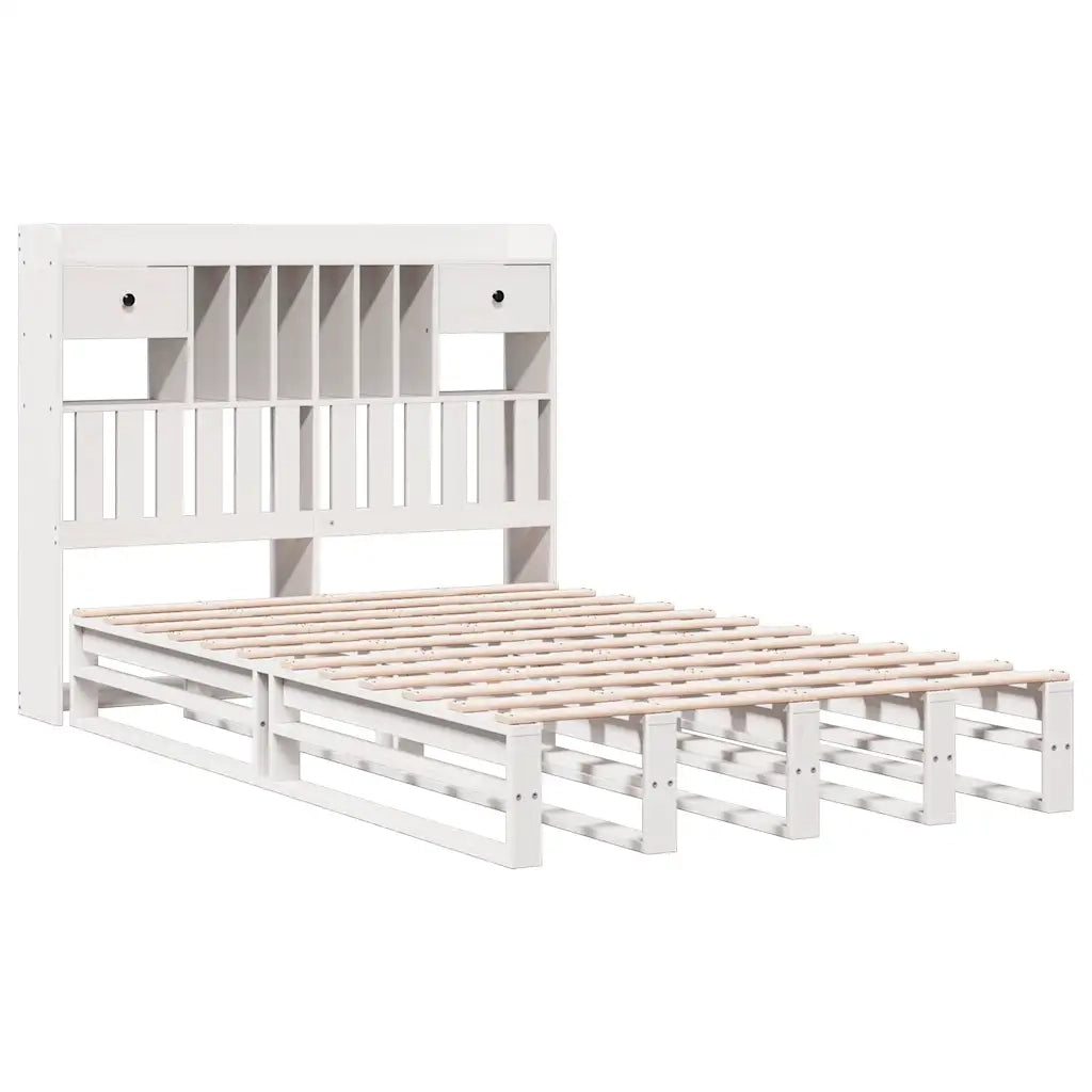 Letto matrimoniale | Letto per adulti | Letto Libreria senza Materasso Bianco 135x190 cm Legno di Pino
