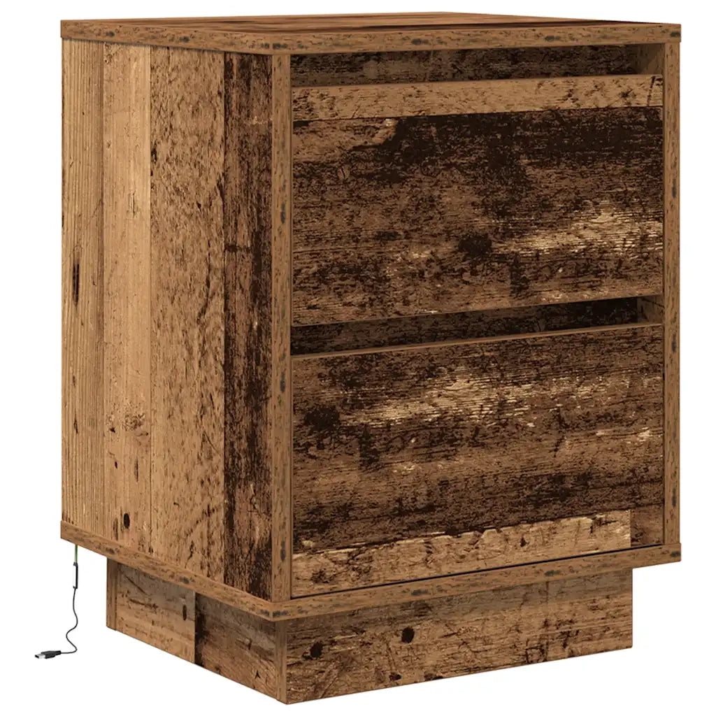 Comodino | Armadio da Notte | Mobiletto da notte con Luci LED Legno Antico 38x34x50 cm