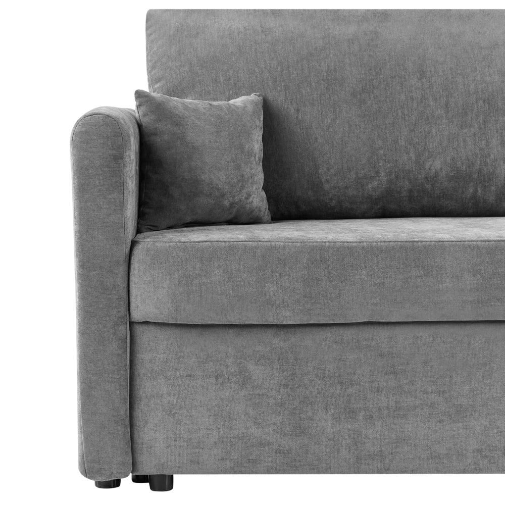 Divano letto convertibile in tessuto di ciniglia moderno con contenitore e cuscini sfoderabili grigio chiaro stile minimalista