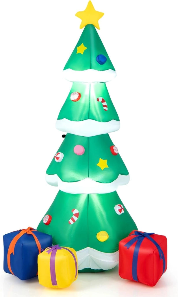 Albero di Natale, Decorazioni Natalizie Gonfiabili 180 CM, con Luci LED, Soffietto Integrato, Resistente alle Intemperie, Addobbi Natalizi per Esterno Interno per Casa, Giardino, Cortile