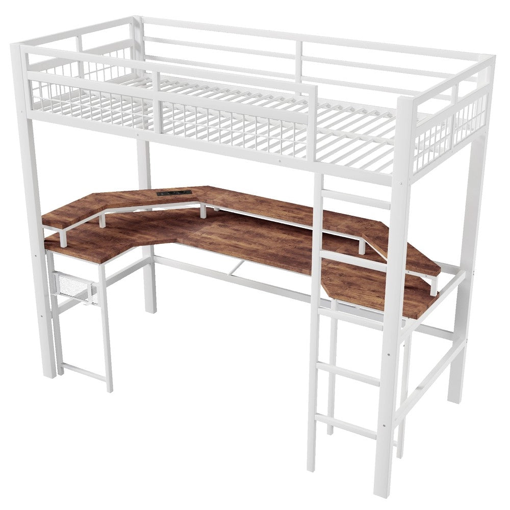 Letto a Soppalco con Scrivania e LED ¨C Xylo ¨C Struttura Metallo Bianco 90x200
