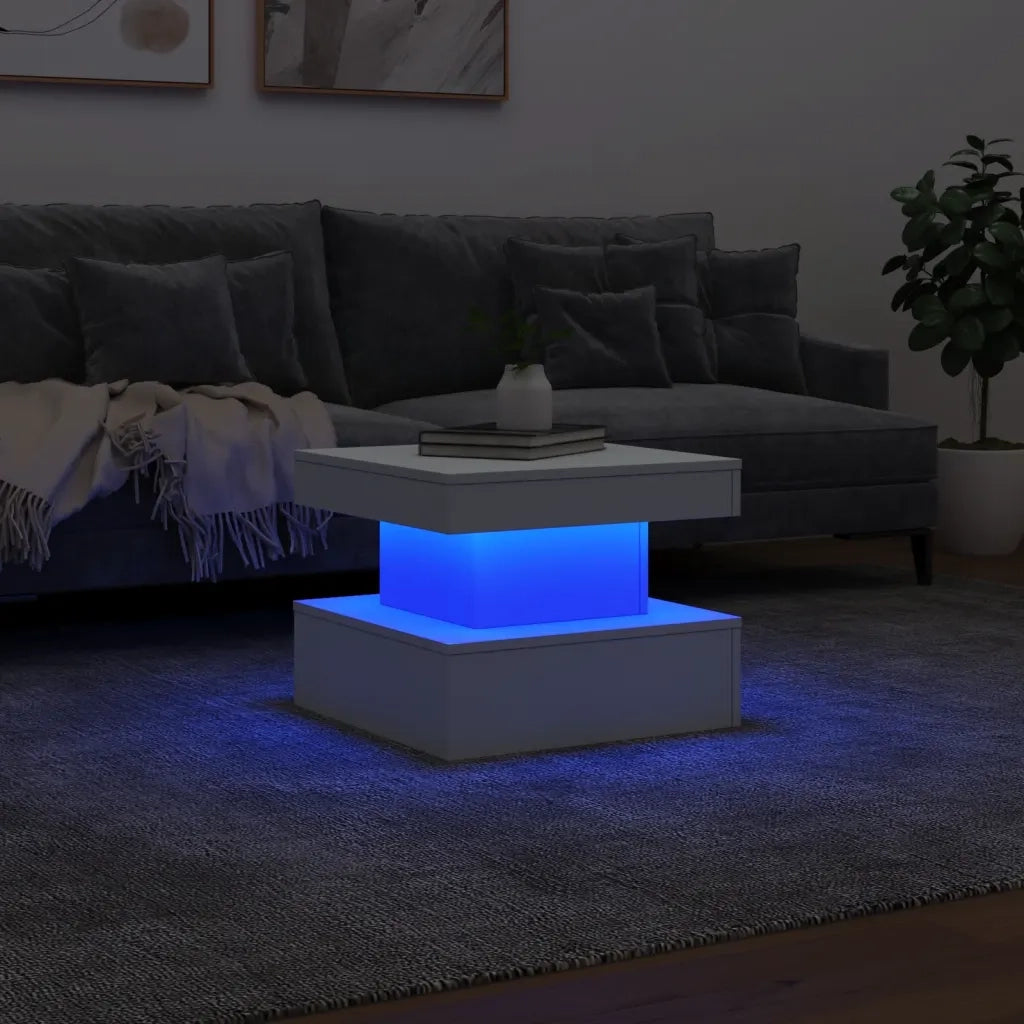 Tavolino da Salotto-Tavolino da soggiorno con Luci LED Bianco 50x50x40 cm 298658