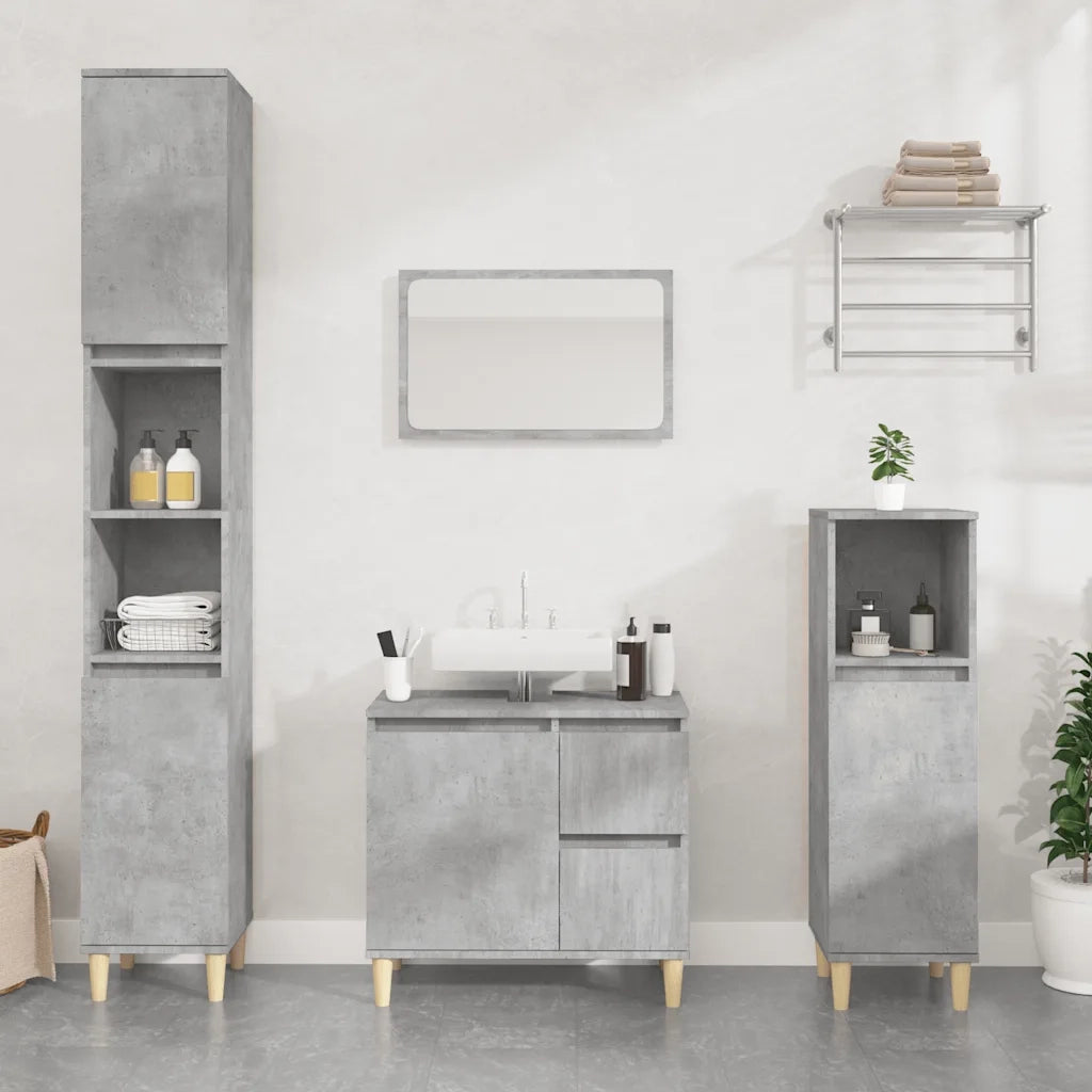 Armadietto da Bagno Grigio Cemento 65x33x60cm Legno Multistratocod mxl 103827