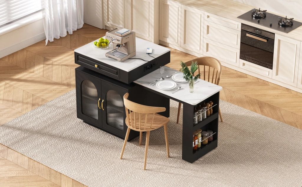 Isola cucina estensibile con LED e ricarica USB/Type-C, nera
