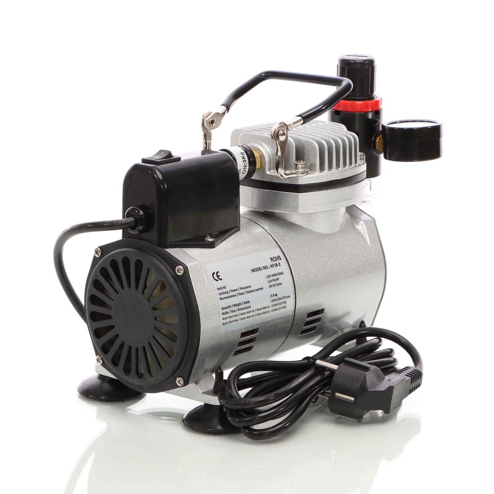 Compressore per aerografo AF18-2, a membrana 4 bar, arresto automatico, con manometro