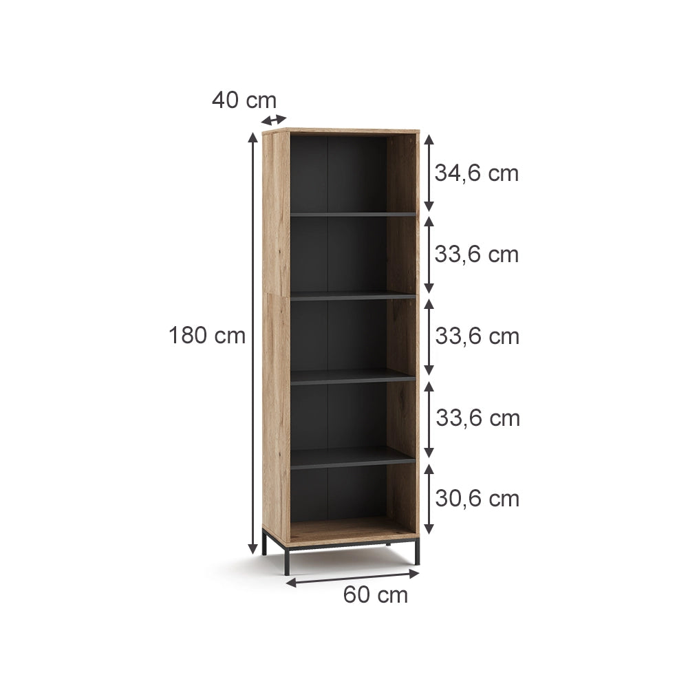 Vicco Libreria Quercia vichinga 60 x 180 cm con 5 scomparti