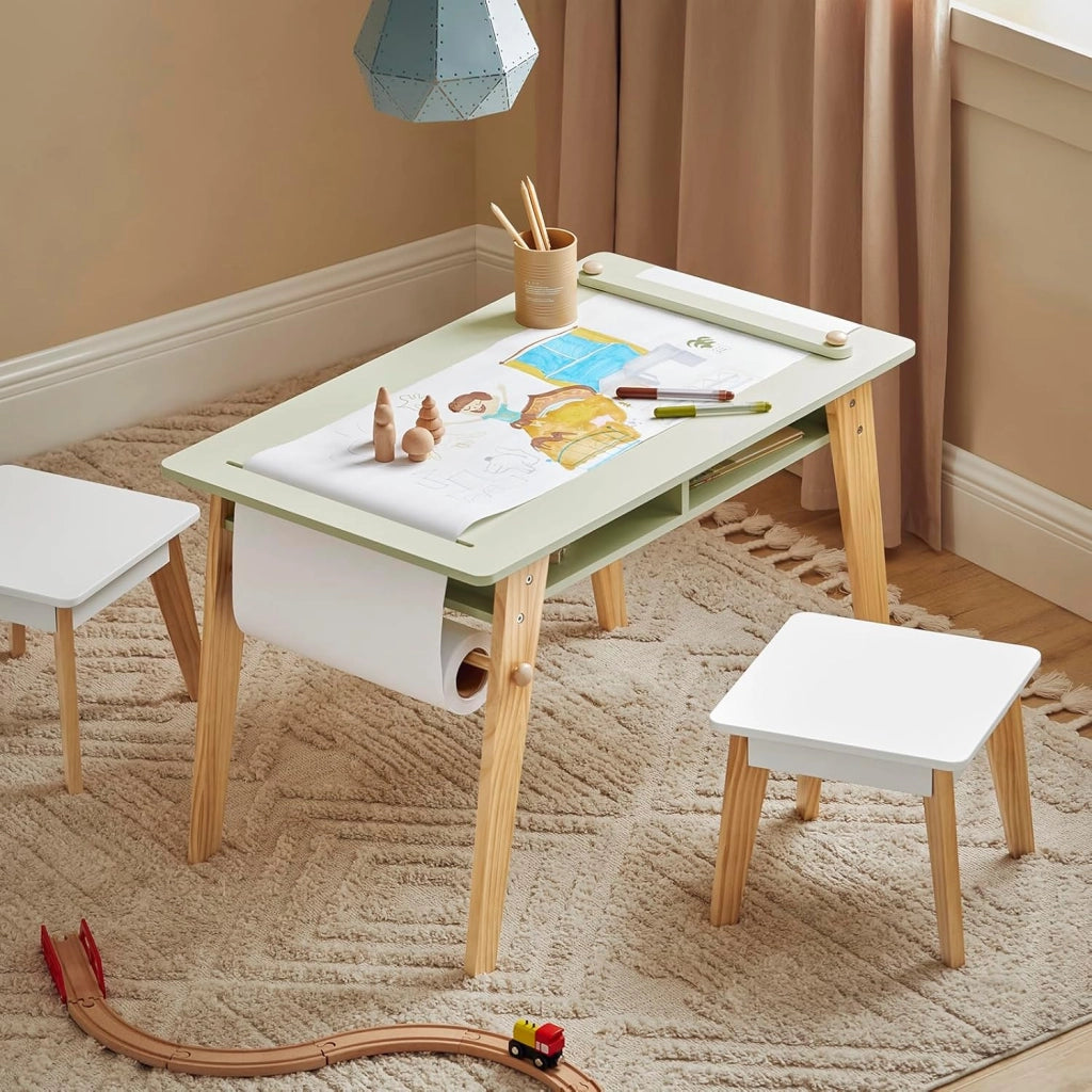 Tavolo per bambini con 2 sedie Set mobili per bambini Tavolo da dipingere per bambini Verde KMB92-GR