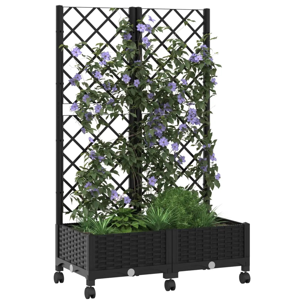 Vaso da giardino con grigliato e ruote Nero 80 x 40 x 131,5 cm 3422965